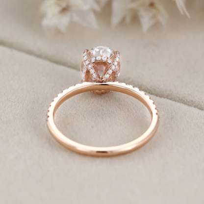 2 Carat Oval Cut Moissanite Hidden Halo Engagement Ring In 14k Rose Gold