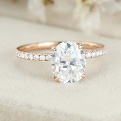 2 Carat Oval Cut Moissanite Hidden Halo Engagement Ring In 14k Rose Gold