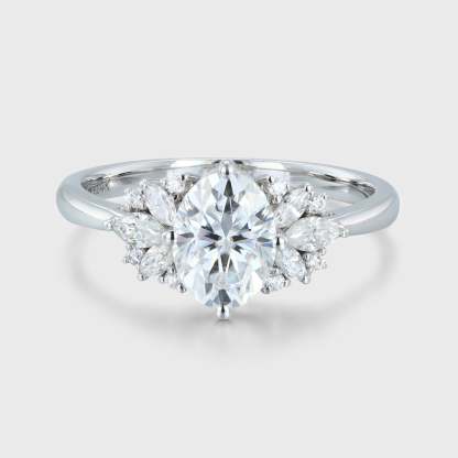 2 Carat Oval Cut Moissanite Engagement Ring Vintage White Gold Cluster Diamond Wedding Ring