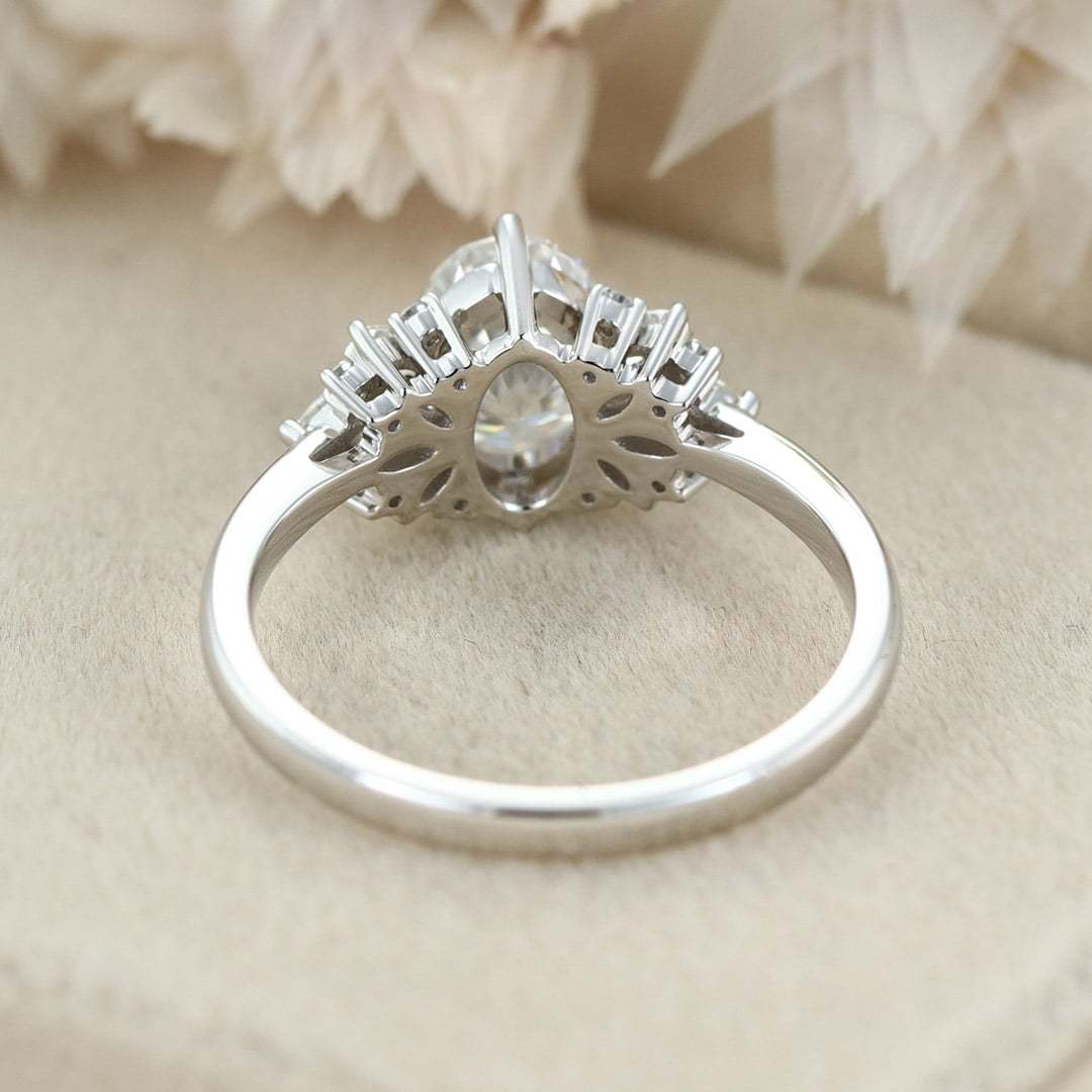 2CT Oval Cut Moissanite Engagement Ring Vintage White Gold Cluster Diamond Wedding Ring