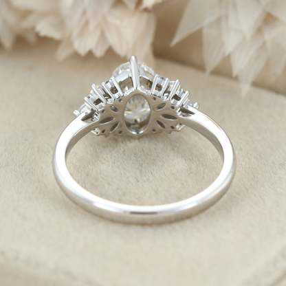 2CT Oval Cut Moissanite Engagement Ring Vintage White Gold Cluster Diamond Wedding Ring