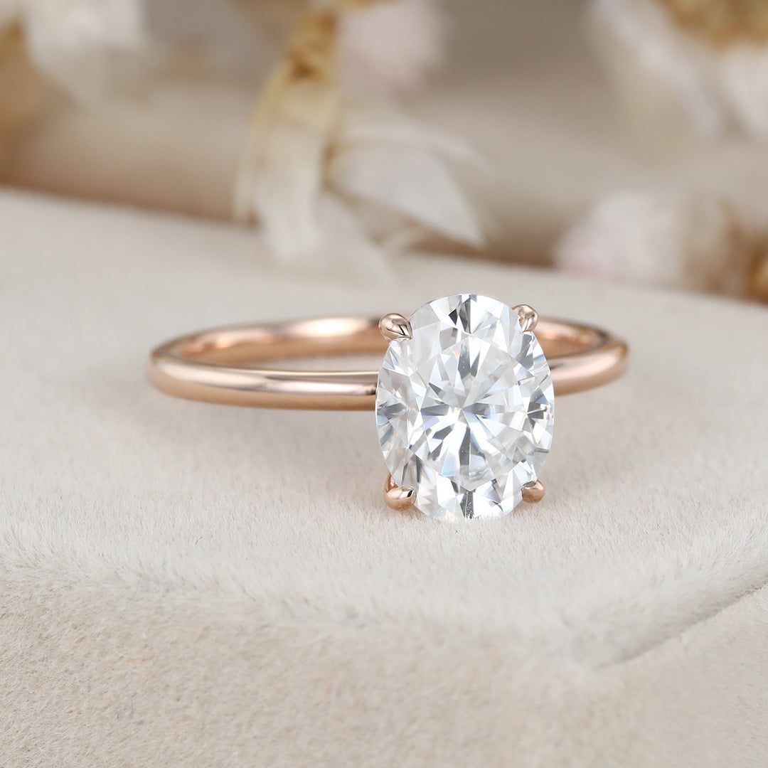 2 Carat Oval Solitaire Moissanite Engagement Ring in 14K Rose Gold