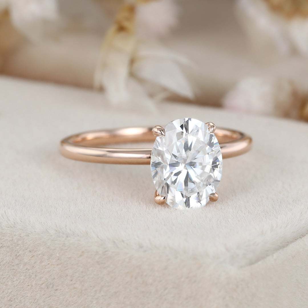 2 Carat Oval Solitaire Moissanite Engagement Ring in 14K Rose Gold