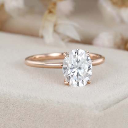 2 Carat Oval Solitaire Moissanite Engagement Ring in 14K Rose Gold