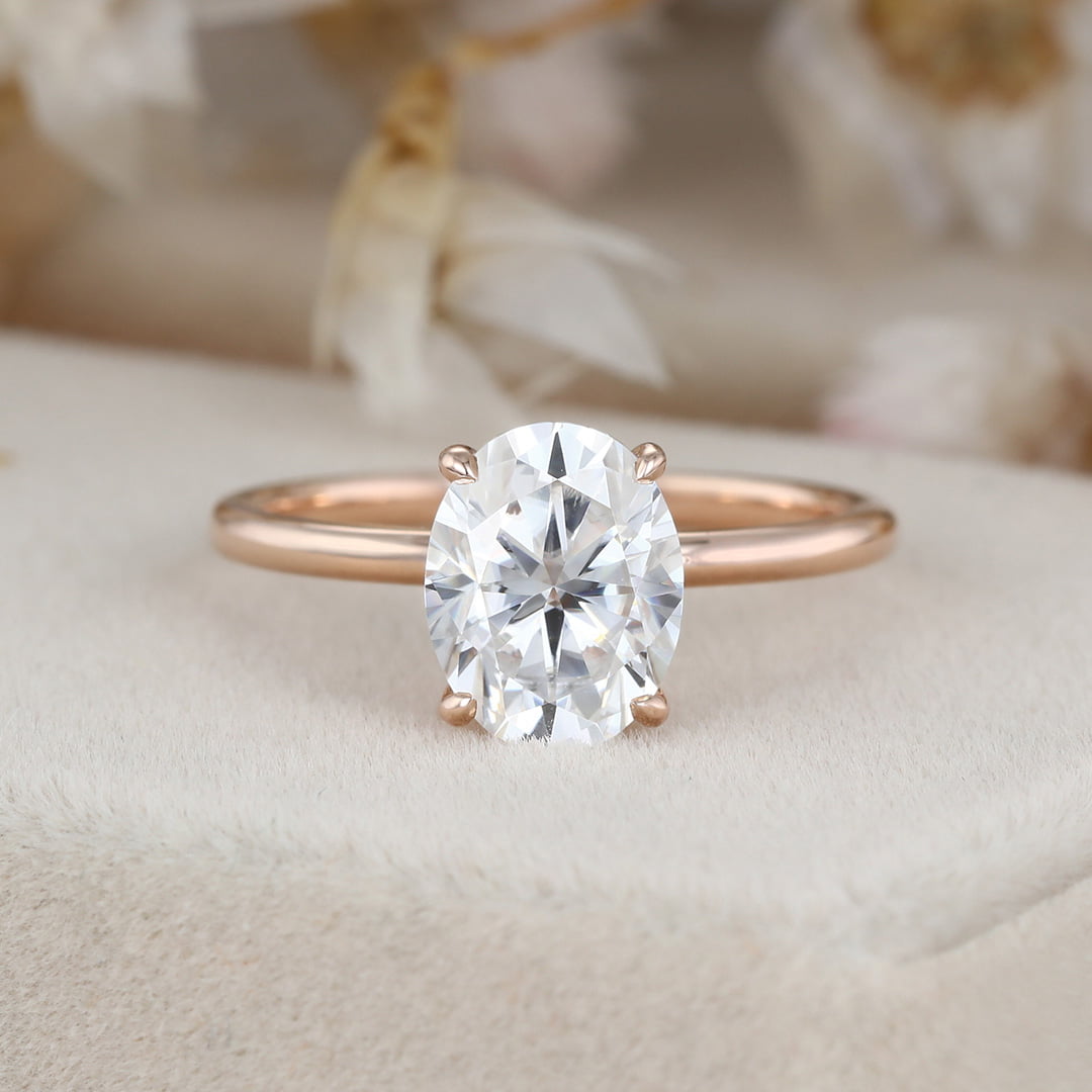 2 Carat Oval Solitaire Moissanite Engagement Ring in 14K Rose Gold
