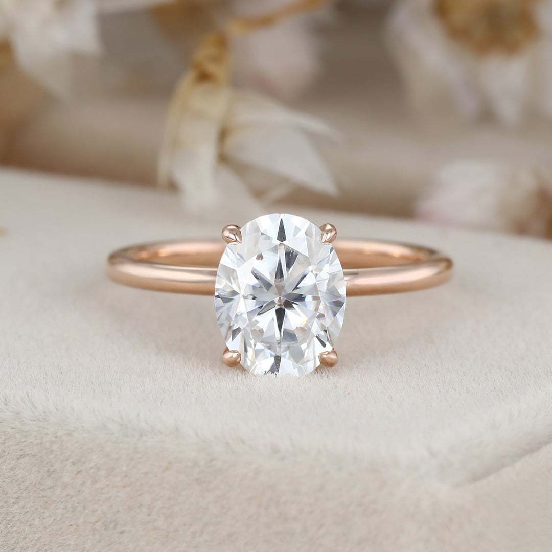 2 Carat Oval Solitaire Moissanite Engagement Ring in 14K Rose Gold
