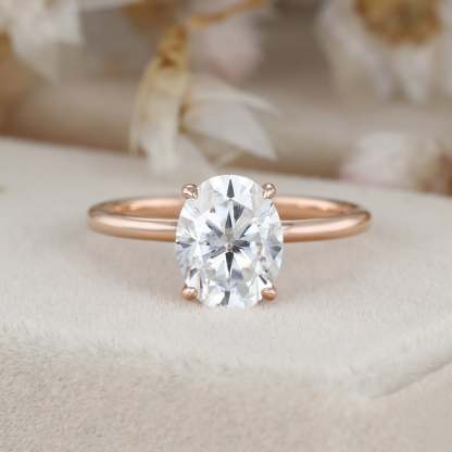 2 Carat Oval Solitaire Moissanite Engagement Ring in 14K Rose Gold