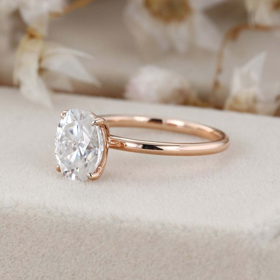 2 Carat Oval Solitaire Moissanite Engagement Ring in 14K Rose Gold