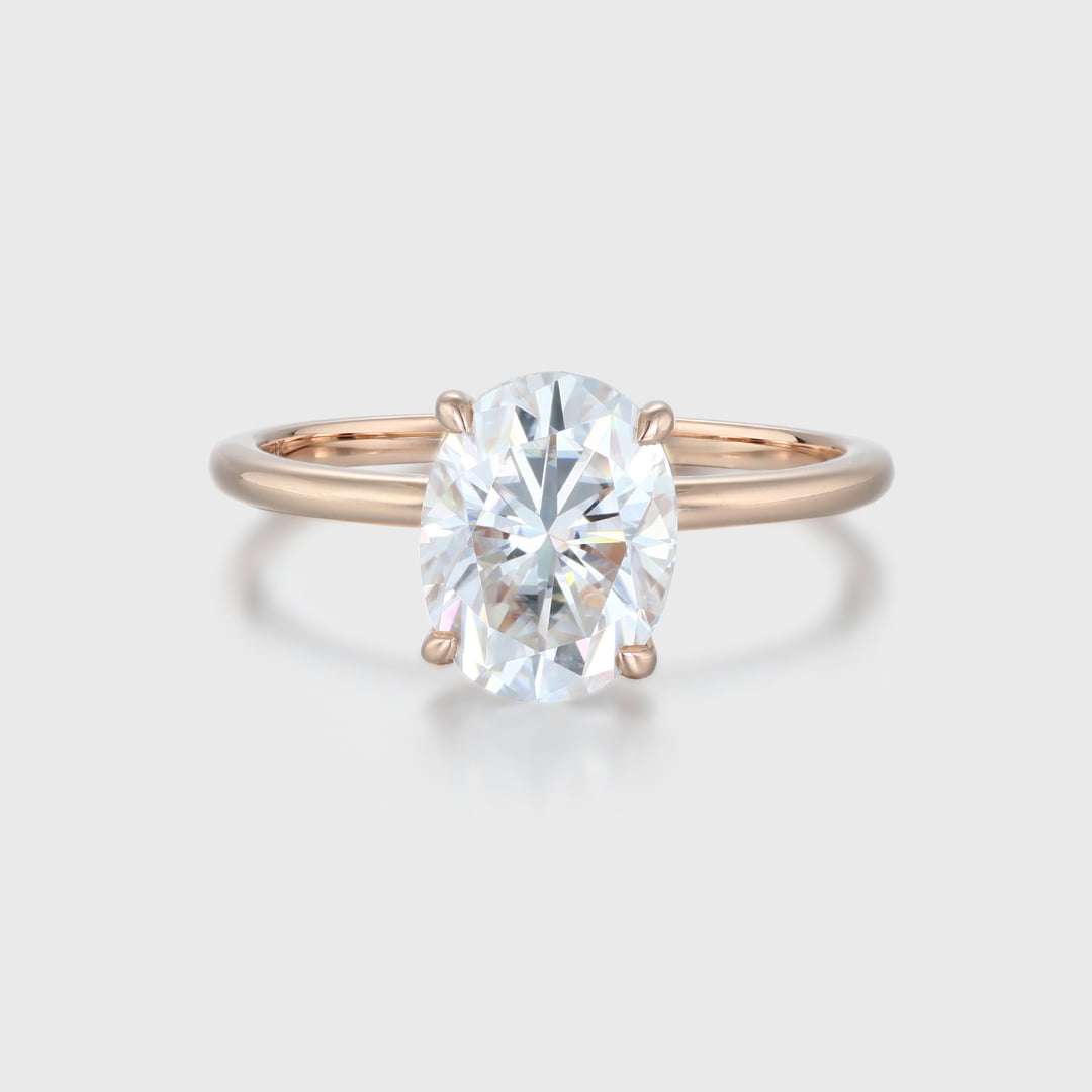 2 Carat Oval Solitaire Moissanite Engagement Ring in 14K Rose Gold