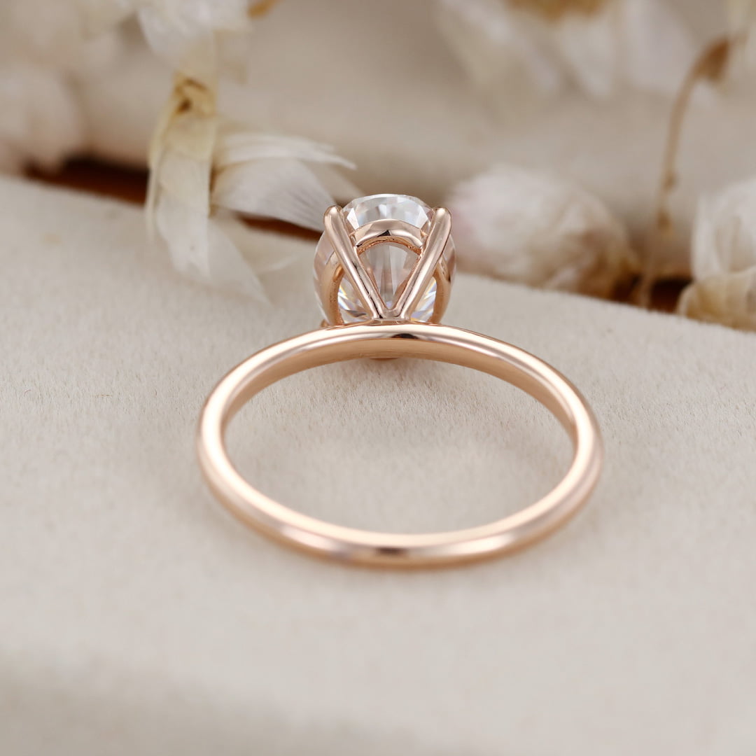 2 Carat Oval Solitaire Moissanite Engagement Ring in 14K Rose Gold