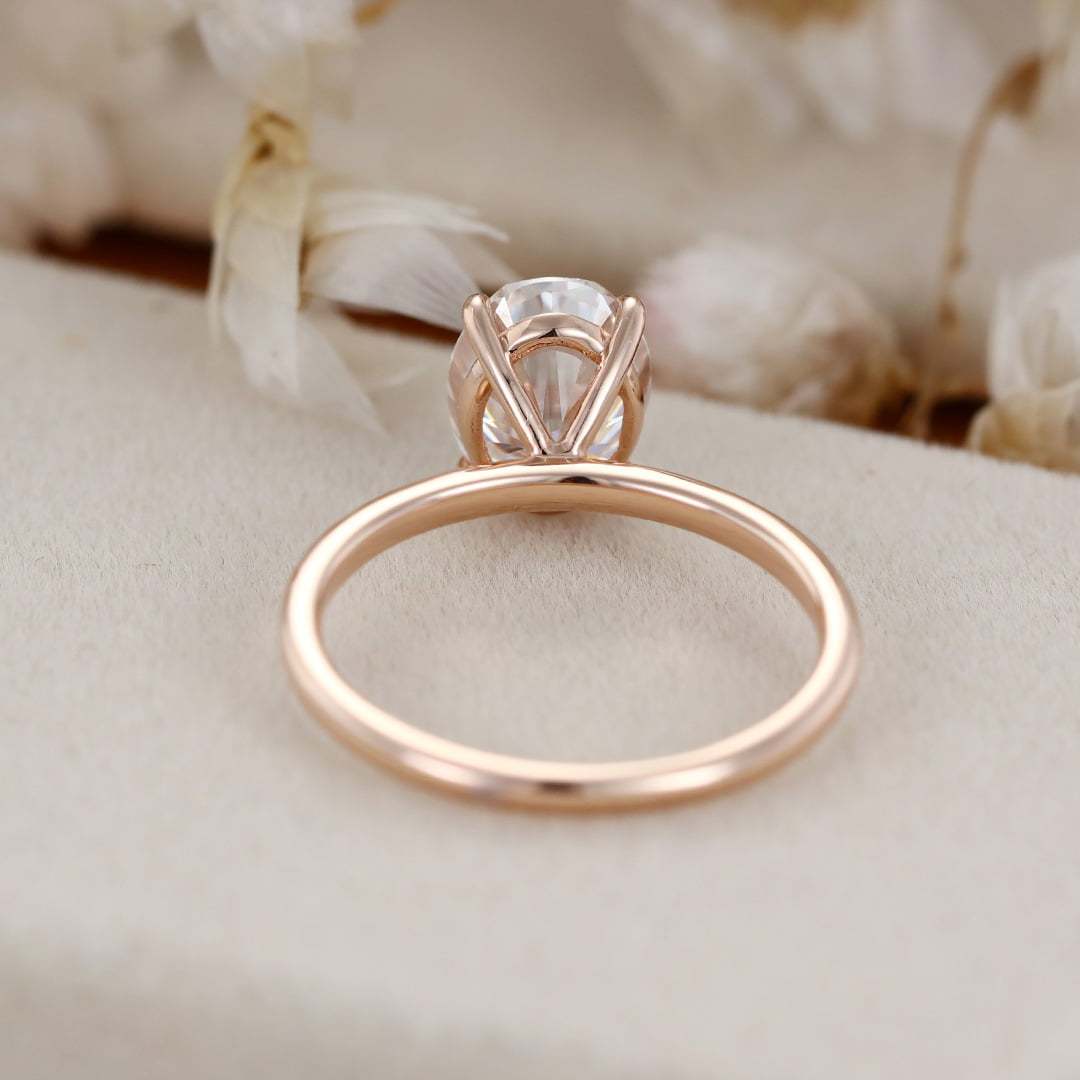 2 Carat Oval Solitaire Moissanite Engagement Ring in 14K Rose Gold
