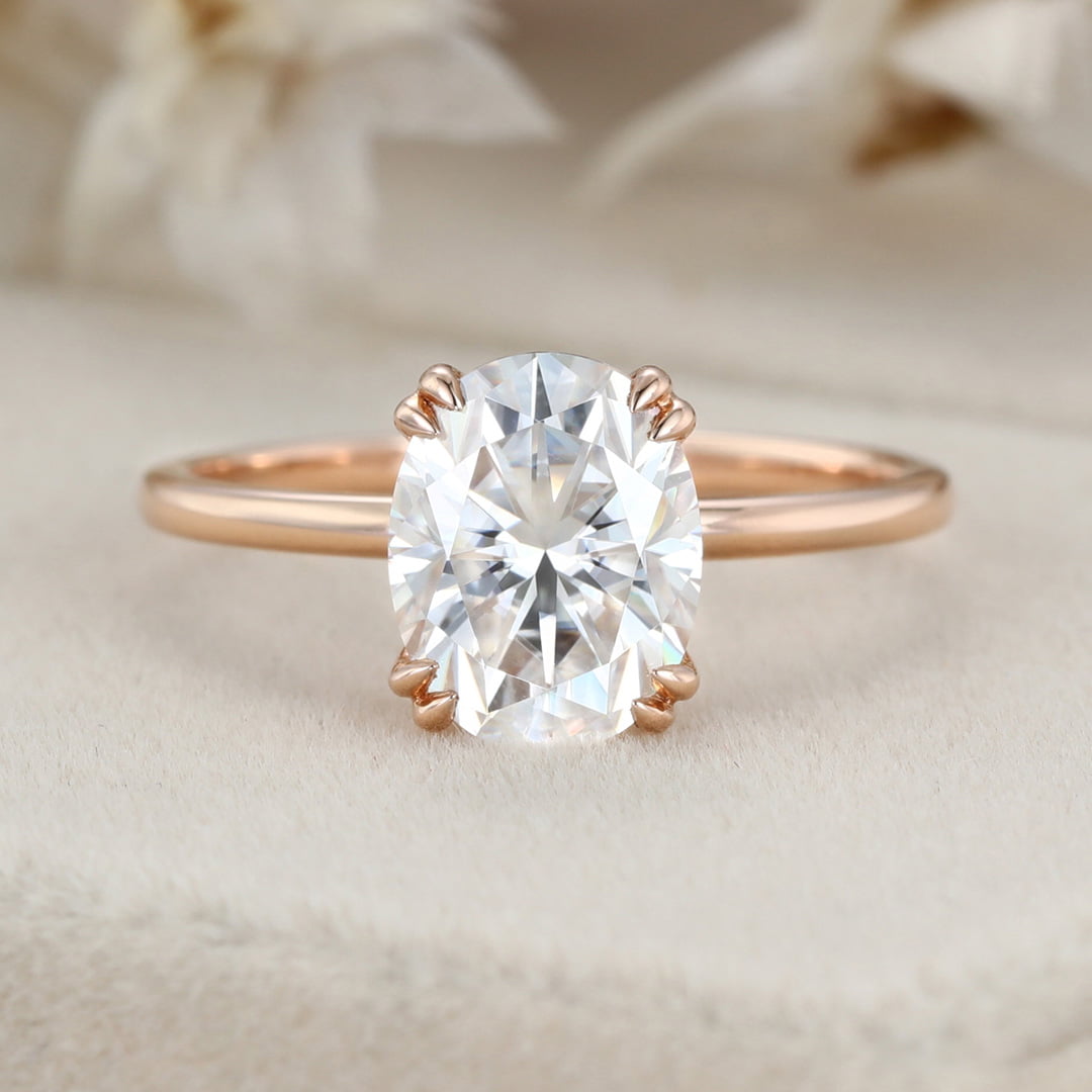 2 Carat Oval Moissanite Solitaire Engagement Ring In 14K Rose Gold