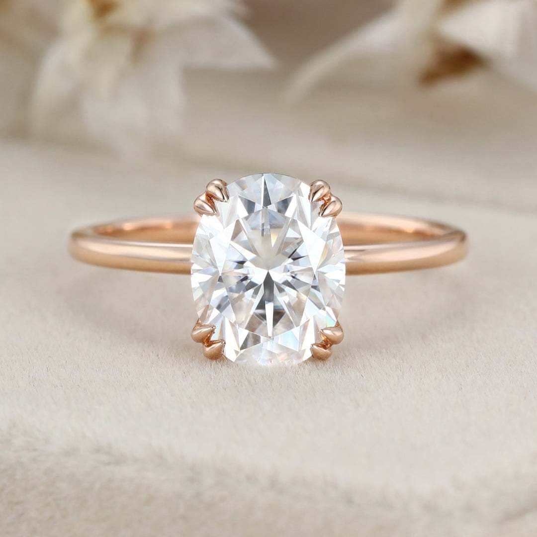 2 Carat Oval Moissanite Solitaire Engagement Ring In 14K Rose Gold