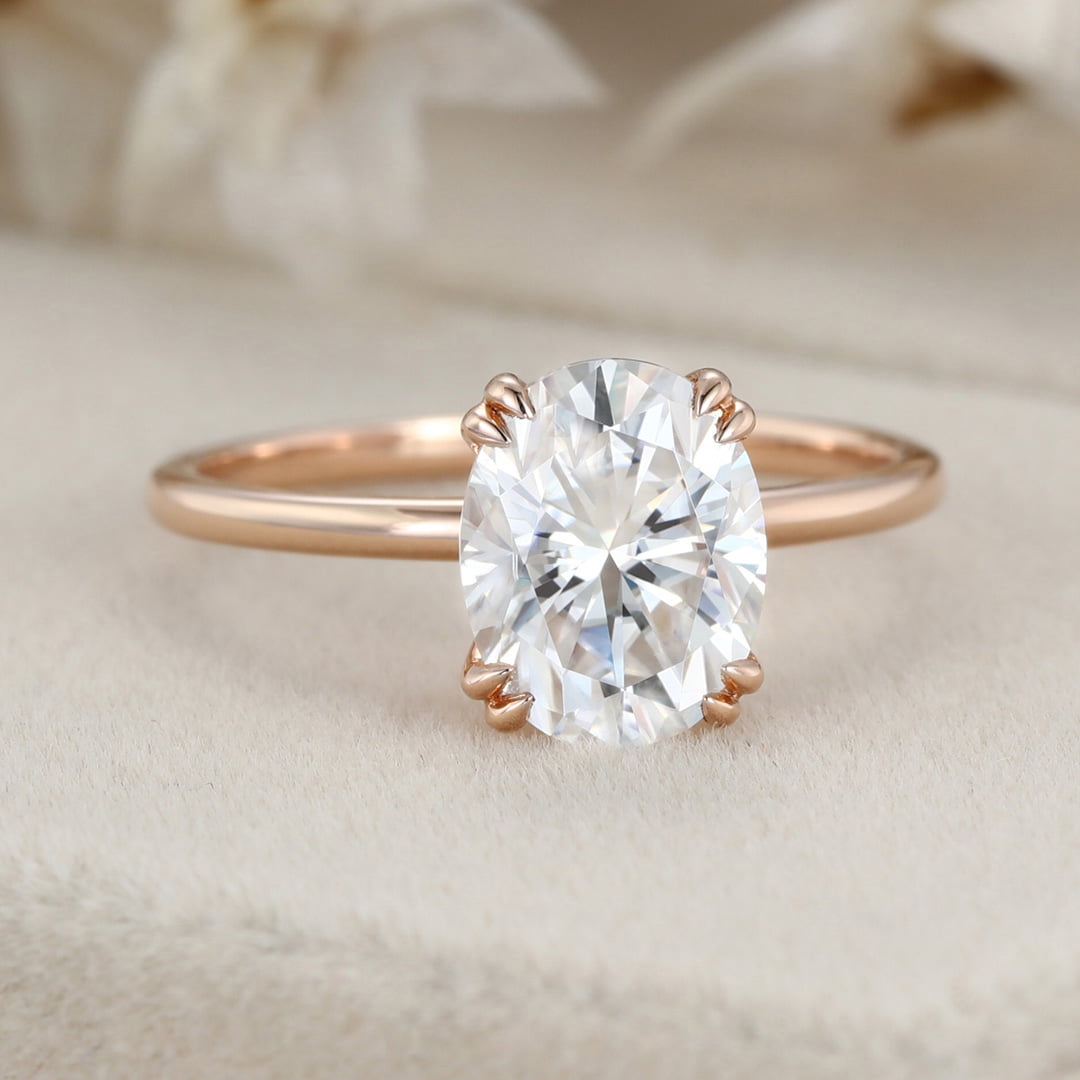 2 Carat Oval Moissanite Solitaire Engagement Ring In 14K Rose Gold