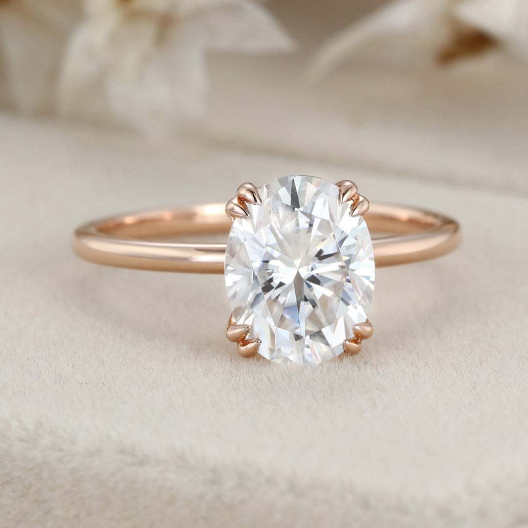 2 Carat Oval Moissanite Solitaire Engagement Ring In 14K Rose Gold