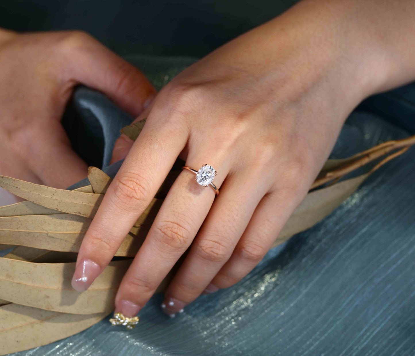 2 Carat Oval Moissanite Solitaire Engagement Ring In 14K Rose Gold