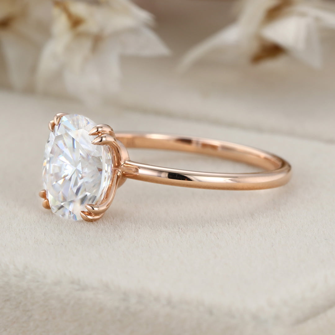 2 Carat Oval Moissanite Solitaire Engagement Ring In 14K Rose Gold