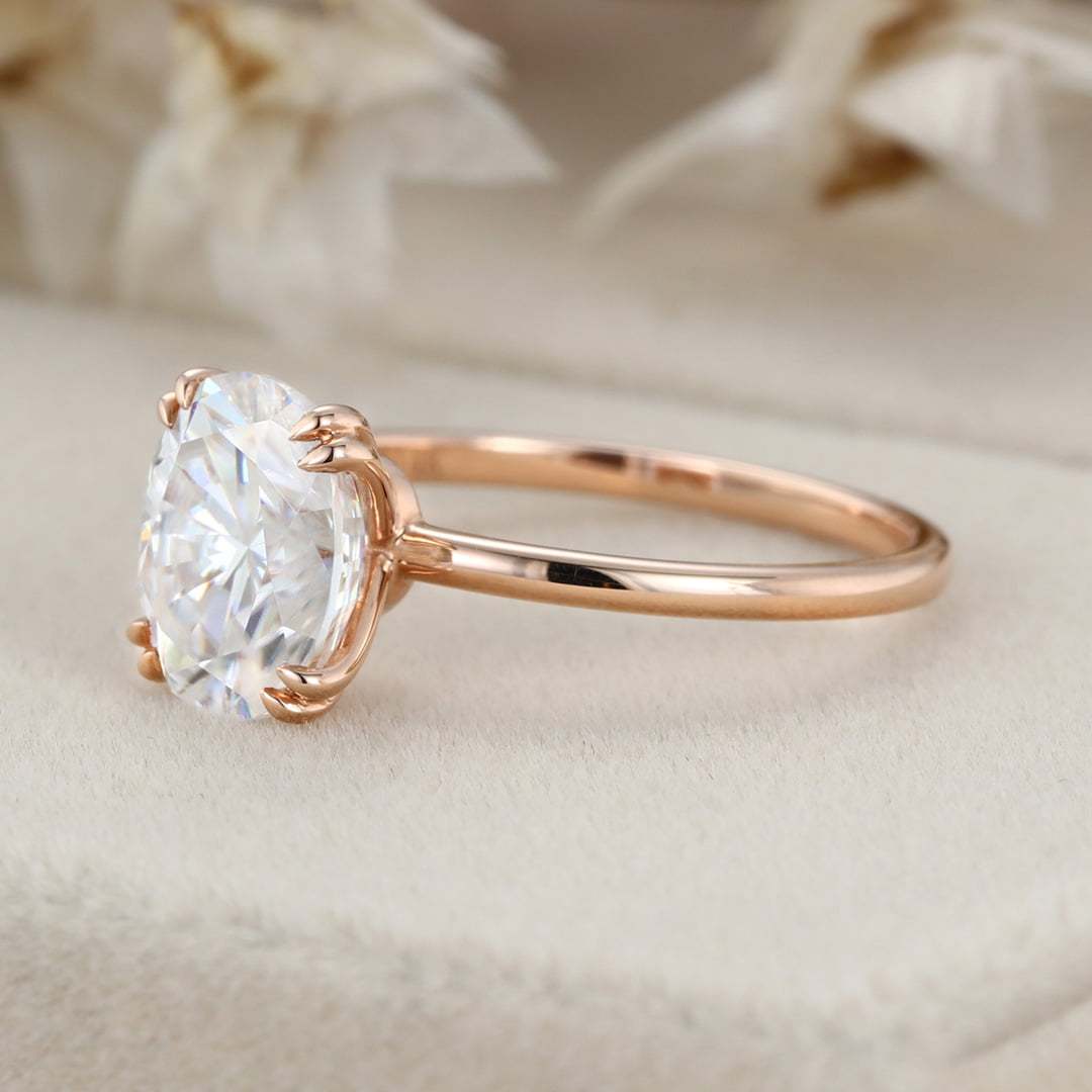 2 Carat Oval Moissanite Solitaire Engagement Ring In 14K Rose Gold