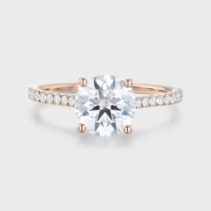 1.5CT Cut Round Moissanite Half Eternity Engagement Ring In 14K Rose Gold