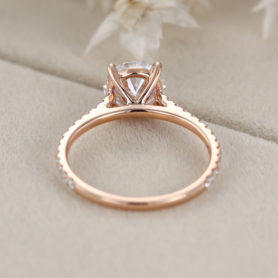 2CT Round Moissanite Engagement Ring Vintage Rose Gold Diamond Ring Half Eternity Moissanite Diamond Wedding Ring Promise Anniversary Gift,