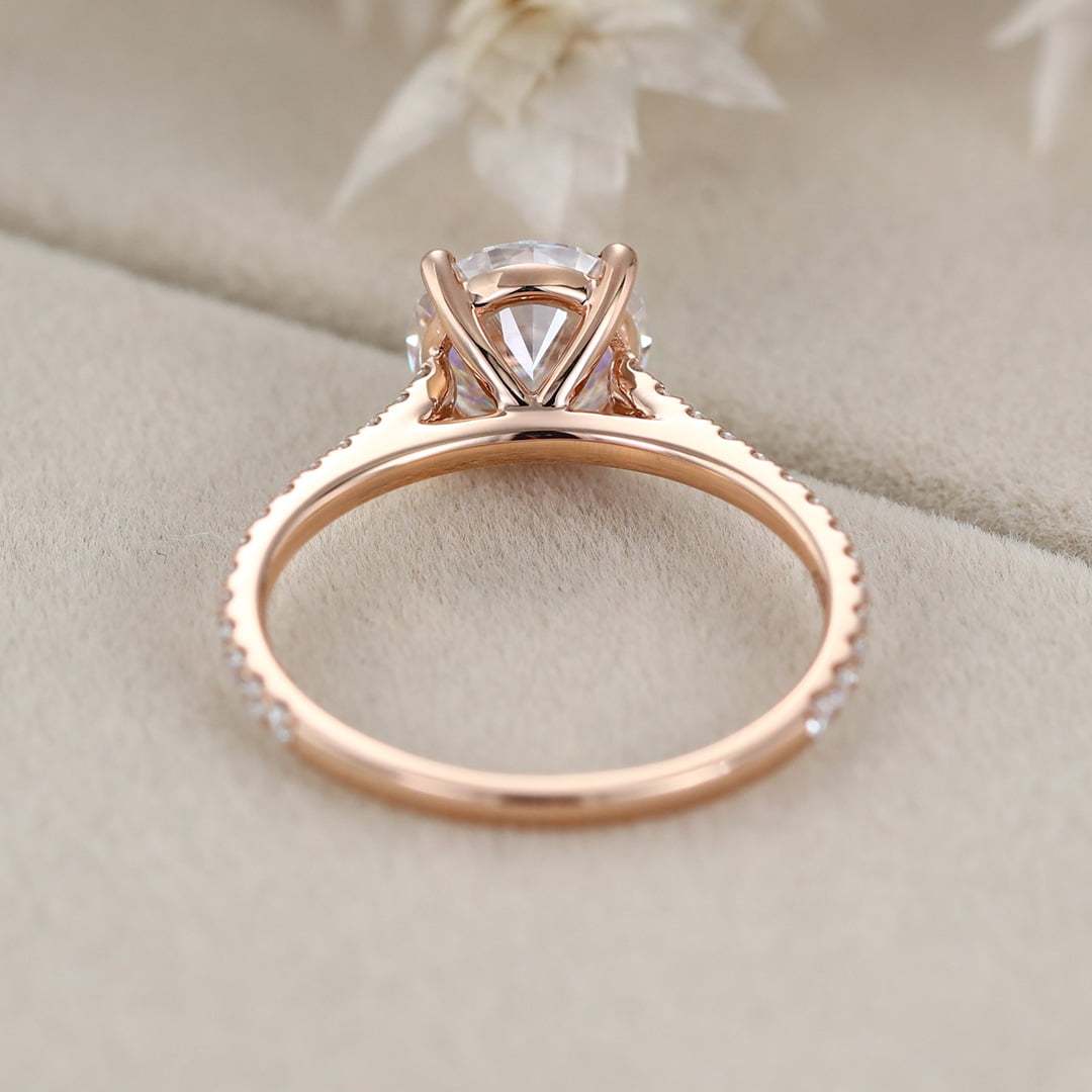 2CT Round Moissanite Engagement Ring Vintage Rose Gold Diamond Ring Half Eternity Moissanite Diamond Wedding Ring Promise Anniversary Gift,