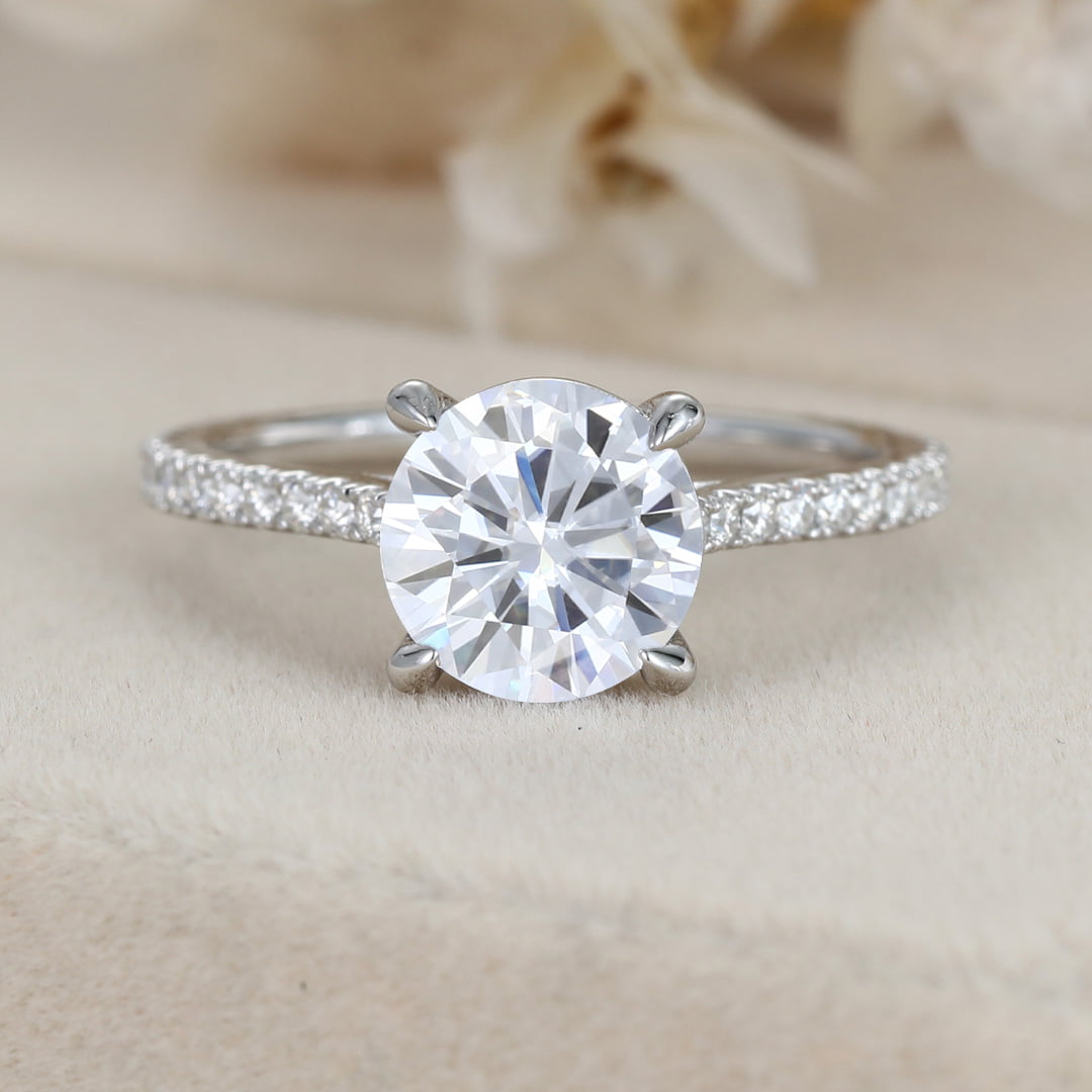 2CT Round Moissanite Engagement Ring Vintage White gold Diamond ring Half Eternity Moissanite | Diamond wedding ring promise Anniversary