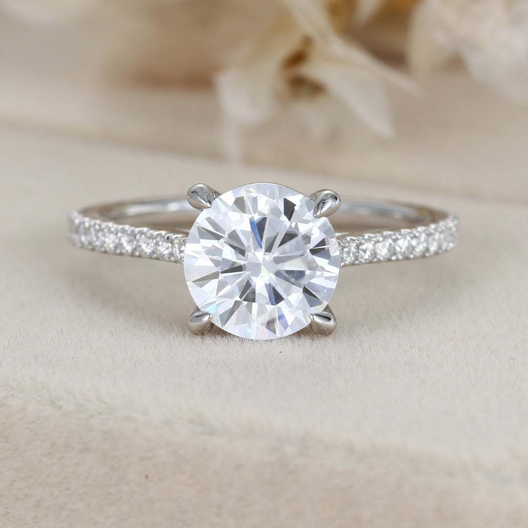 2CT Round Moissanite Engagement Ring Vintage White gold Diamond ring Half Eternity Moissanite | Diamond wedding ring promise Anniversary