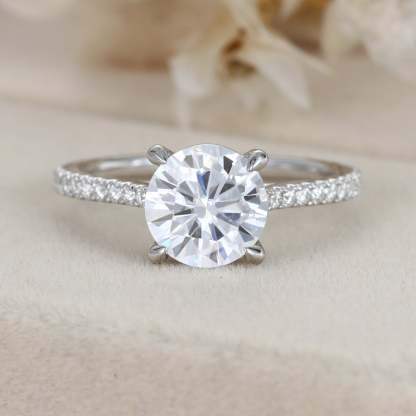 2CT Round Moissanite Engagement Ring Vintage White gold Diamond ring Half Eternity Moissanite | Diamond wedding ring promise Anniversary