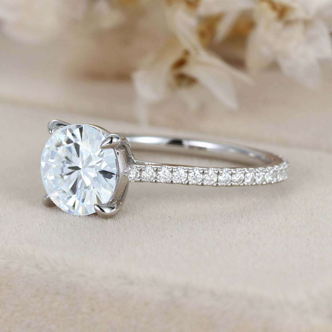 2CT Round Moissanite Engagement Ring Vintage White gold Diamond ring Half Eternity Moissanite | Diamond wedding ring promise Anniversary