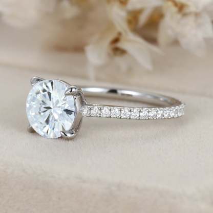 2CT Round Moissanite Engagement Ring Vintage White gold Diamond ring Half Eternity Moissanite | Diamond wedding ring promise Anniversary