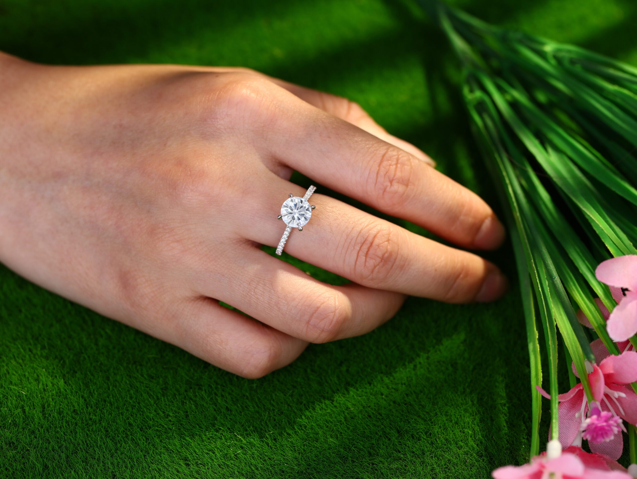 2CT Round Moissanite Engagement Ring Vintage White gold Diamond ring Half Eternity Moissanite | Diamond wedding ring promise Anniversary