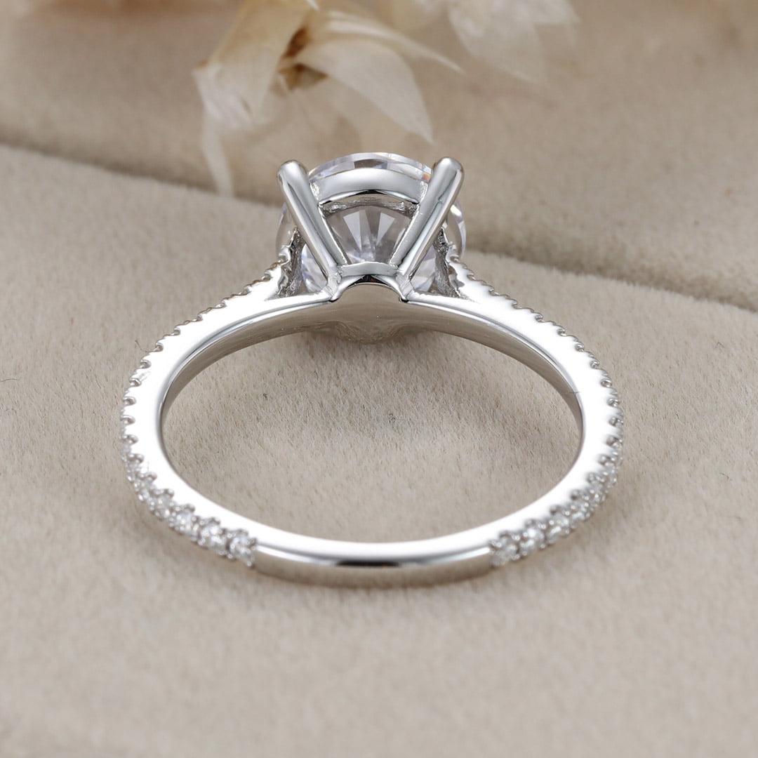 2CT Round Moissanite Engagement Ring Vintage White gold Diamond ring Half Eternity Moissanite | Diamond wedding ring promise Anniversary