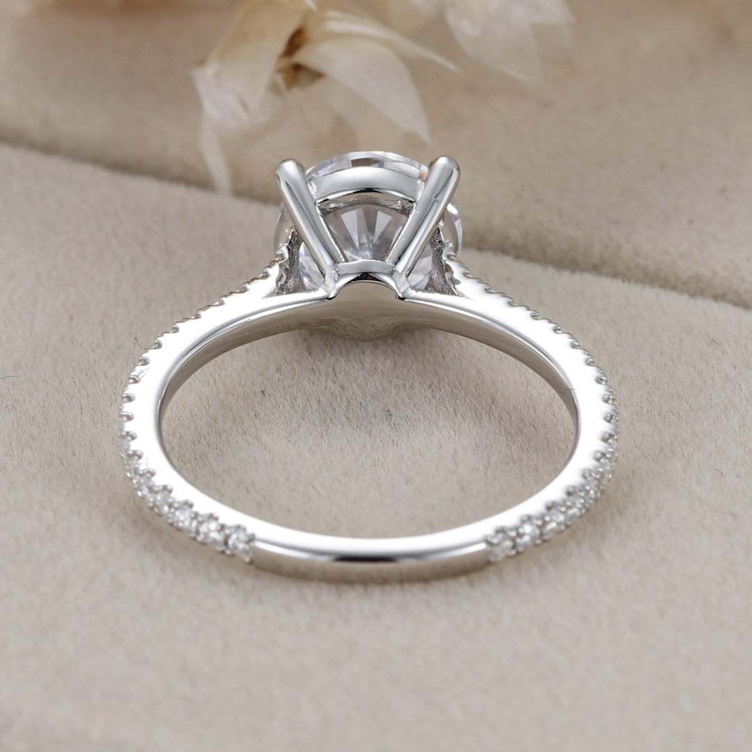 2CT Round Moissanite Engagement Ring Vintage White gold Diamond ring Half Eternity Moissanite | Diamond wedding ring promise Anniversary