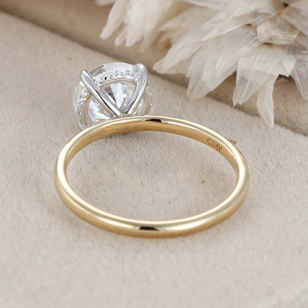 2CT Round cut Moissanite Engagement Ring Unique Simple engagement ring Two tone Yellow gold Solitaire ring Bridal wedding ring Anniversary
