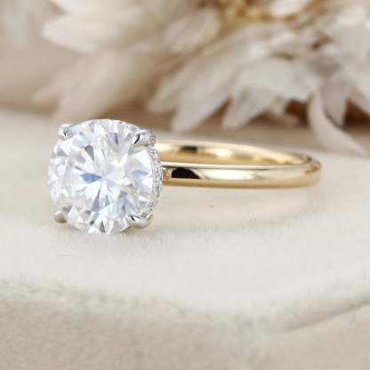 2CT Round cut Moissanite Engagement Ring Unique Simple engagement ring Two tone Yellow gold Solitaire ring Bridal wedding ring Anniversary