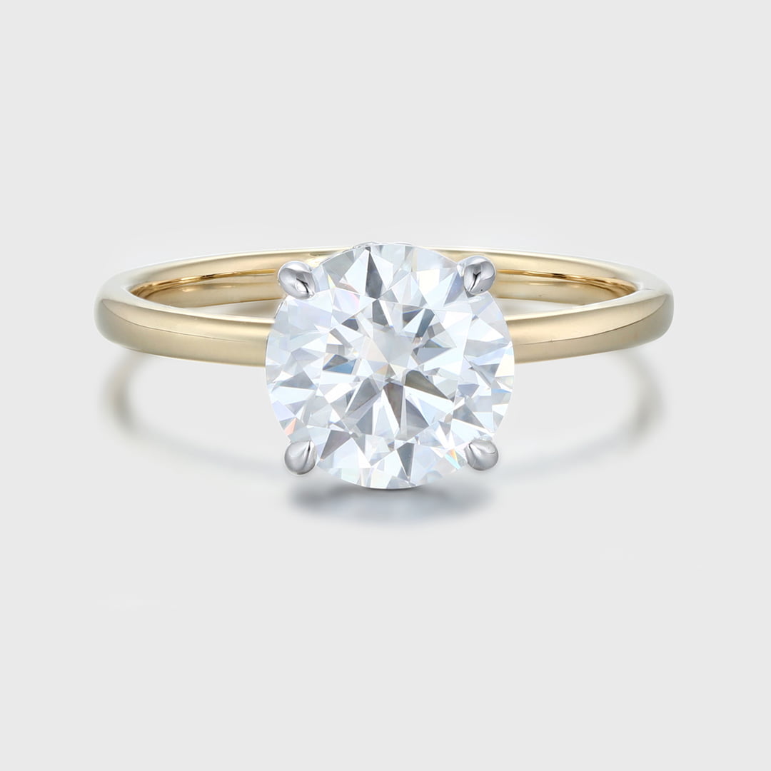 2CT Round cut Moissanite Engagement Ring Unique Simple engagement ring Two tone Yellow gold Solitaire ring Bridal wedding ring Anniversary