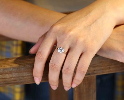 2CT Round cut Moissanite Engagement Ring Unique Simple engagement ring Two tone Yellow gold Solitaire ring Bridal wedding ring Anniversary