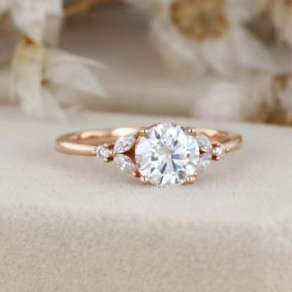14K Rose Gold 1 Carat Round Cut Moissanite Engagement Ring For Women