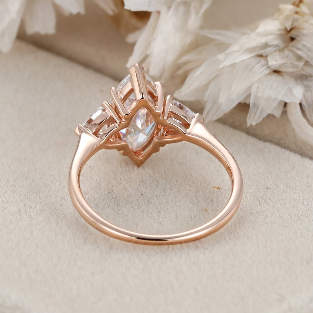 2ct Marquise Moissanite Engagement Ring Vintage Unique Rose gold engagement Ring three stone ring wedding Promise Bridal Anniversary gift