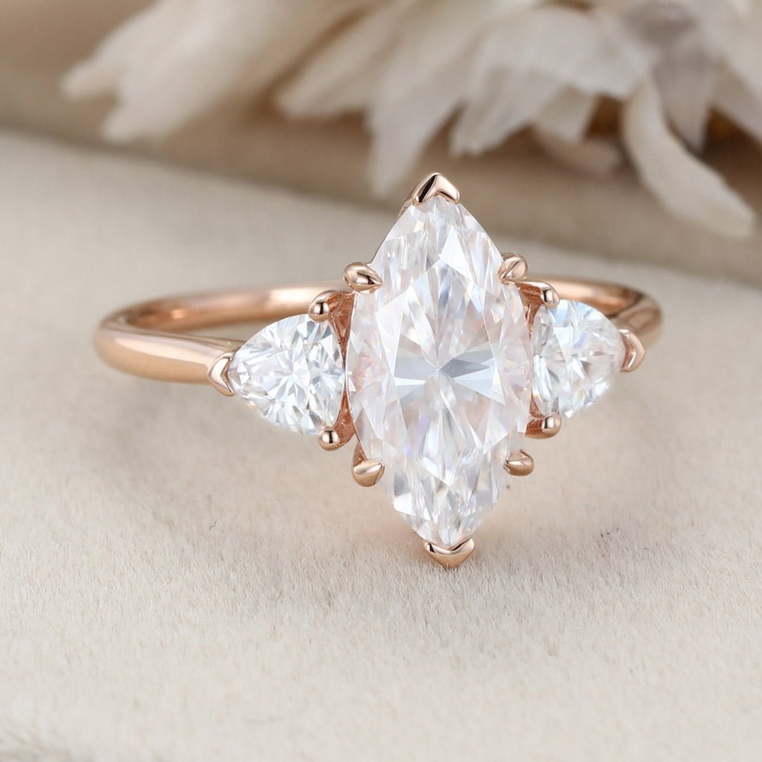 2ct Marquise Moissanite Engagement Ring Vintage Unique Rose gold engagement Ring three stone ring wedding Promise Bridal Anniversary gift