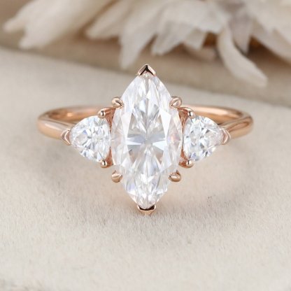 2ct Marquise Moissanite Engagement Ring Vintage Unique Rose gold engagement Ring three stone ring wedding Promise Bridal Anniversary gift