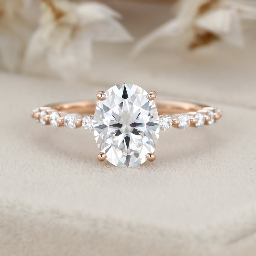 2 Carat Oval Hidden Halo Moissanite Engagement Ring In 14k Rose Gold