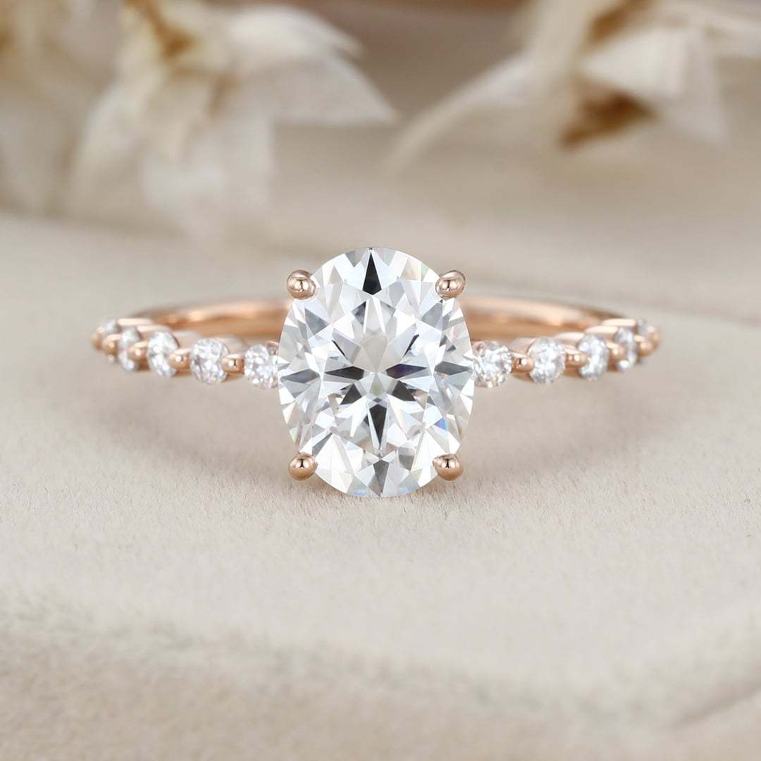 2 Carat Oval Hidden Halo Moissanite Engagement Ring In 14k Rose Gold