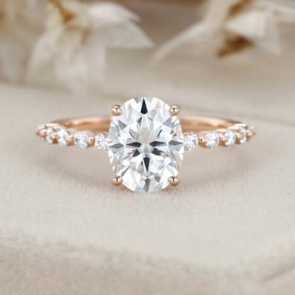 2 Carat Oval Hidden Halo Moissanite Engagement Ring In 14k Rose Gold
