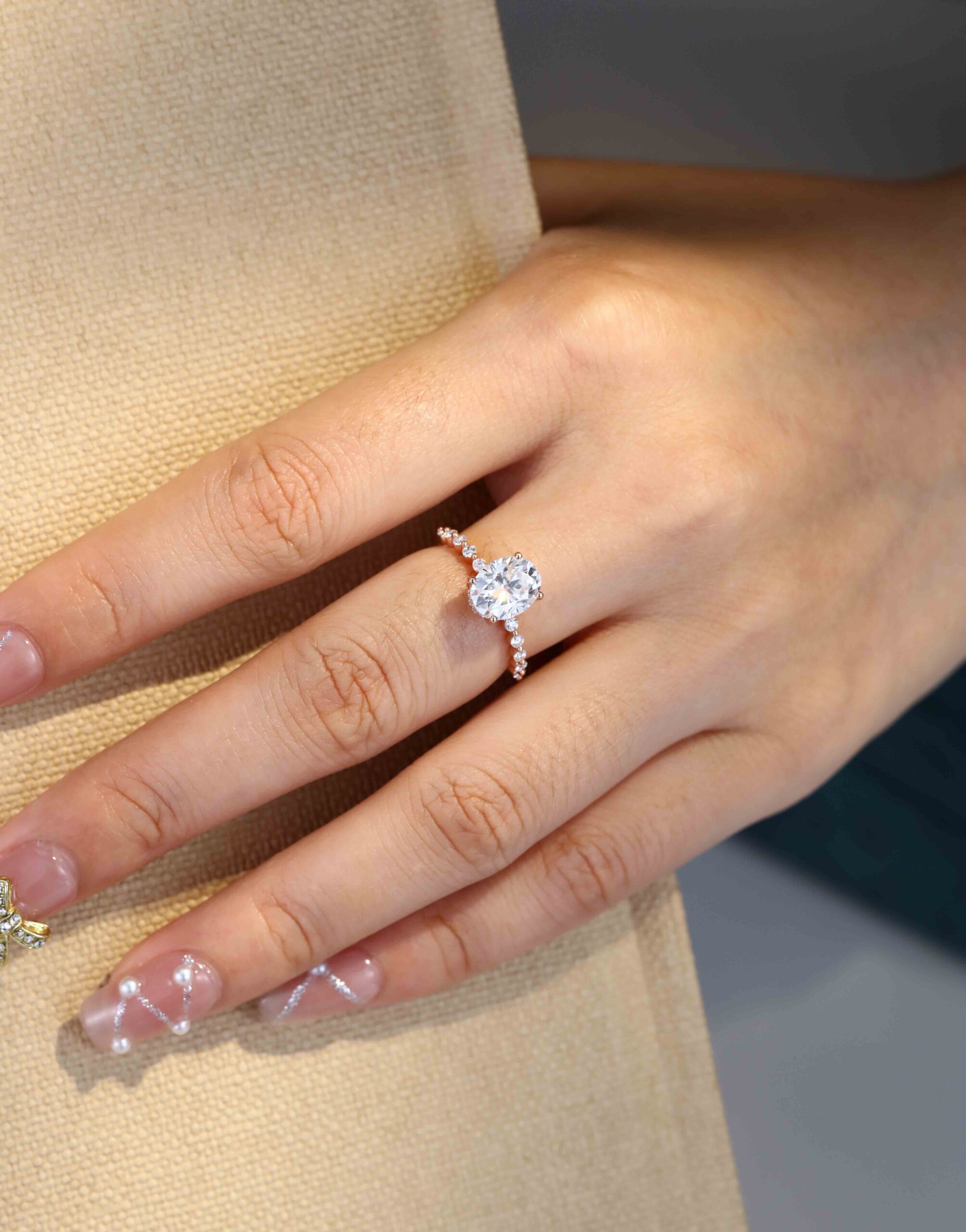 2 Carat Oval Hidden Halo Moissanite Engagement Ring In 14k Rose Gold
