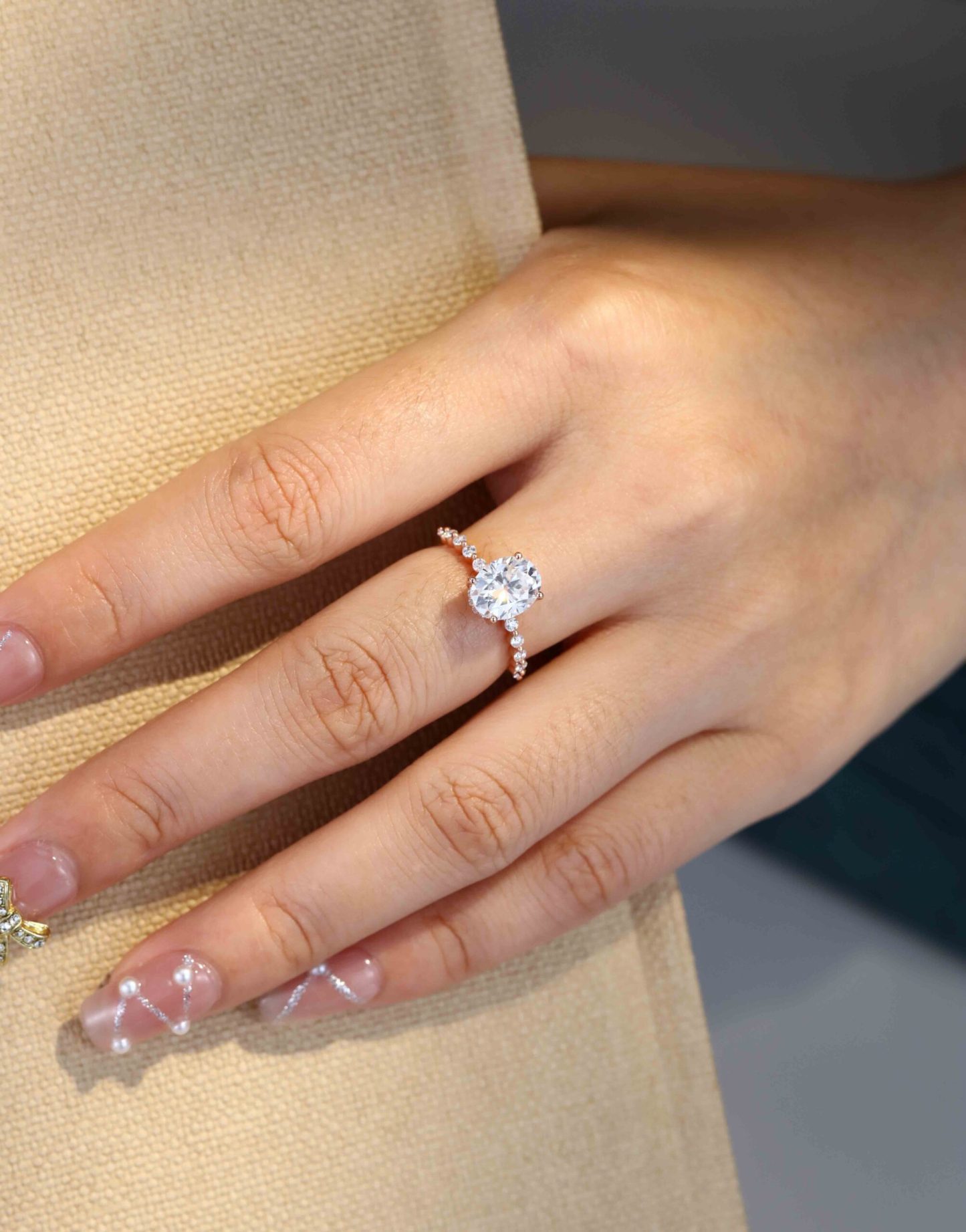 2 Carat Oval Hidden Halo Moissanite Engagement Ring In 14k Rose Gold