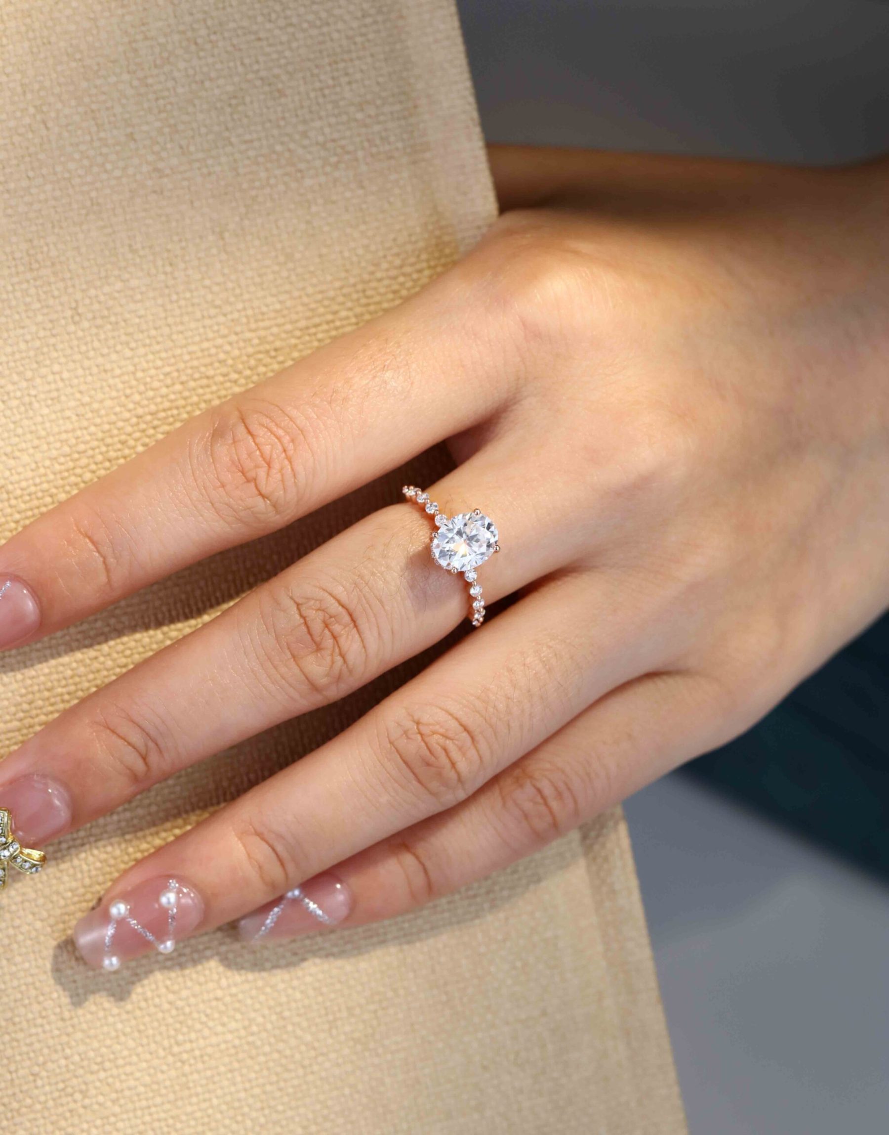 2 Carat Oval Hidden Halo Moissanite Engagement Ring In 14k Rose Gold