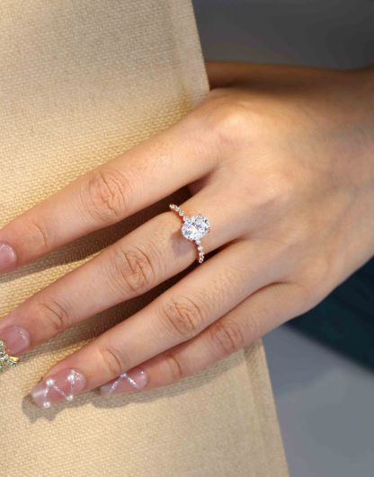 2 Carat Oval Hidden Halo Moissanite Engagement Ring In 14k Rose Gold