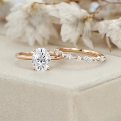 2ct Oval Moissanite Engagement Ring Set Vintage Unique Rose gold Engagement Ring art deco Bridal set Promise Gift Anniversary Gift for Women