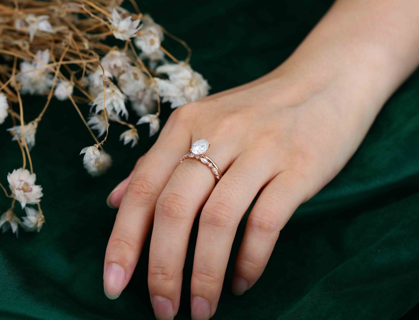 2ct Oval Moissanite Engagement Ring Set Vintage Unique Rose gold Engagement Ring art deco Bridal set Promise Gift Anniversary Gift for Women